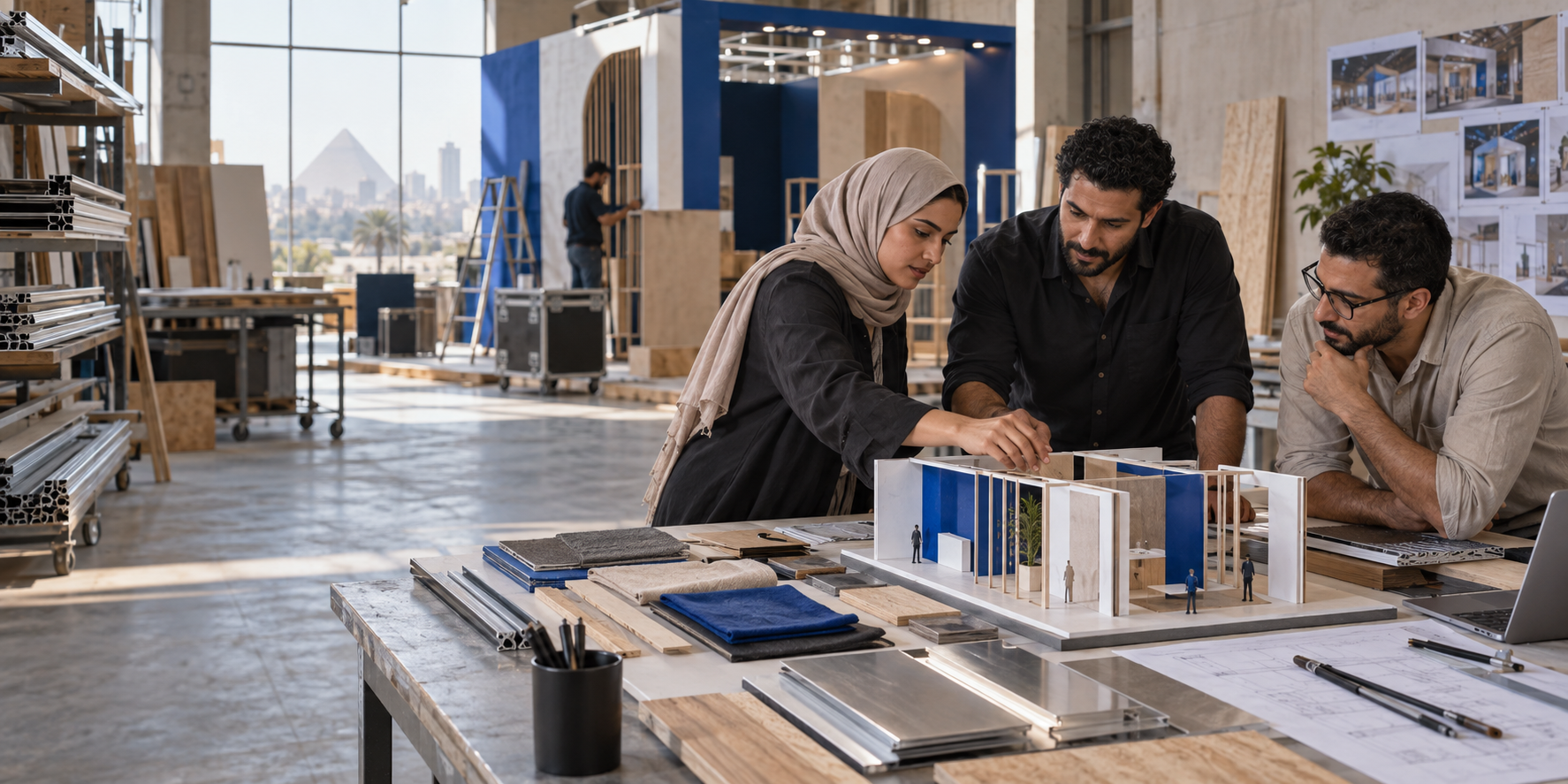 مراجعة نموذج وخامات جناح معرض